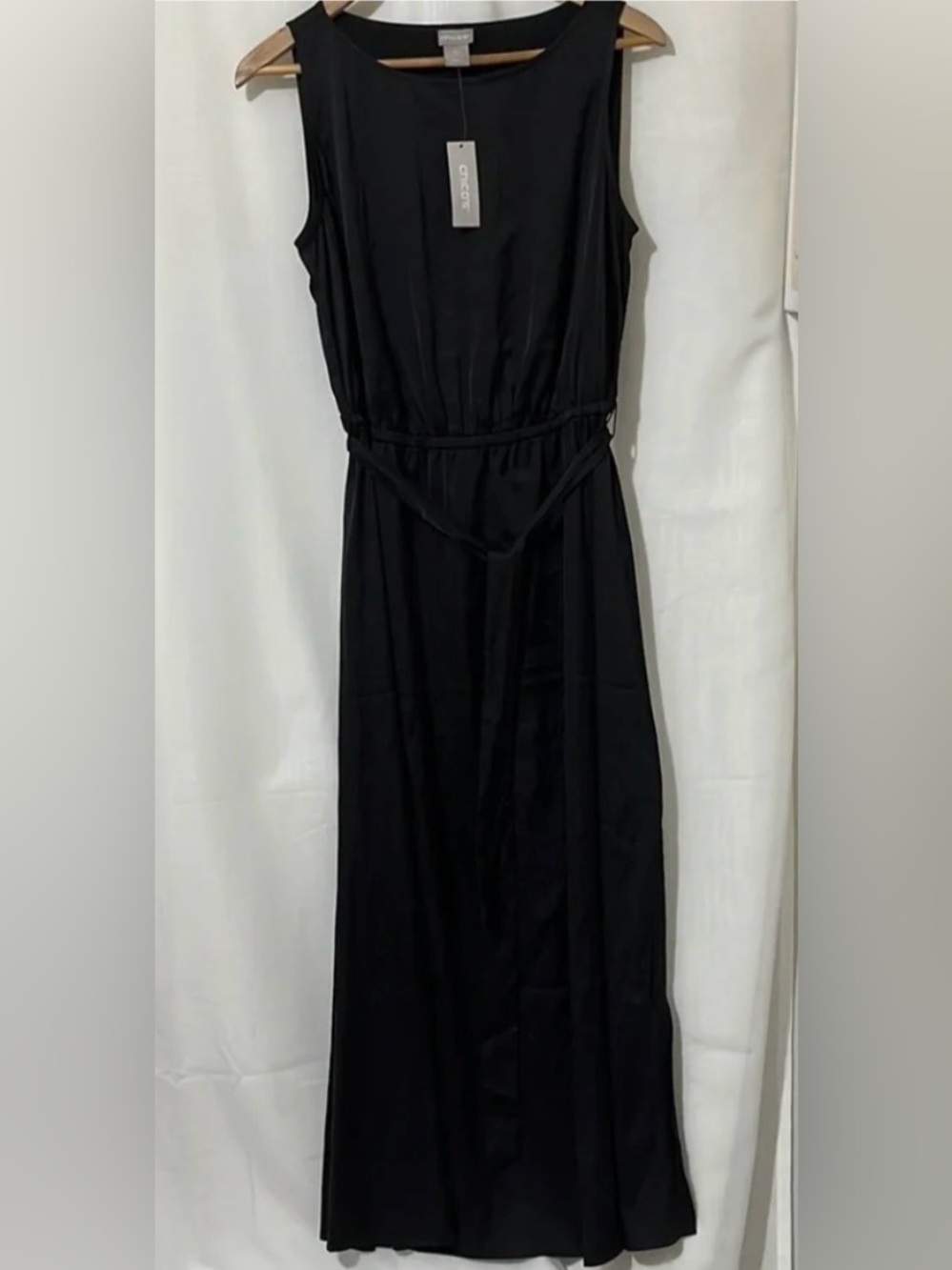Chico's Black Sleeveless Maxi Dress with Waist Tie a283